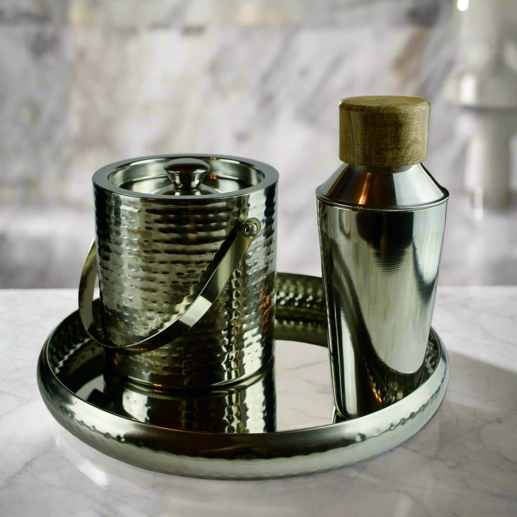 Elegant Hammered 13" Stainless Steel Serving Tray