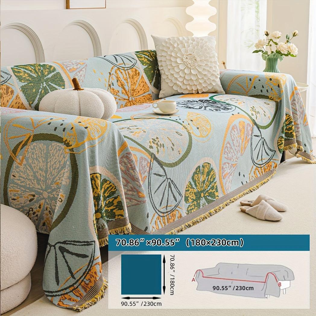 Boho Chic Double-sided Chenille Sofa Cover with Tassels - All-Season