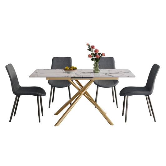 Modern Expandable Dining Table With Retractable Leaf With Chairs