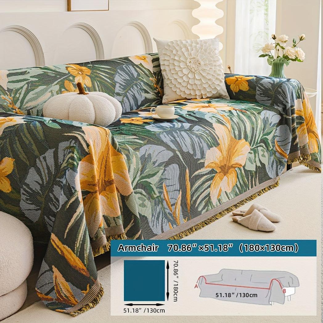 Boho Chic Double-sided Chenille Sofa Cover with Tassels - All-Season