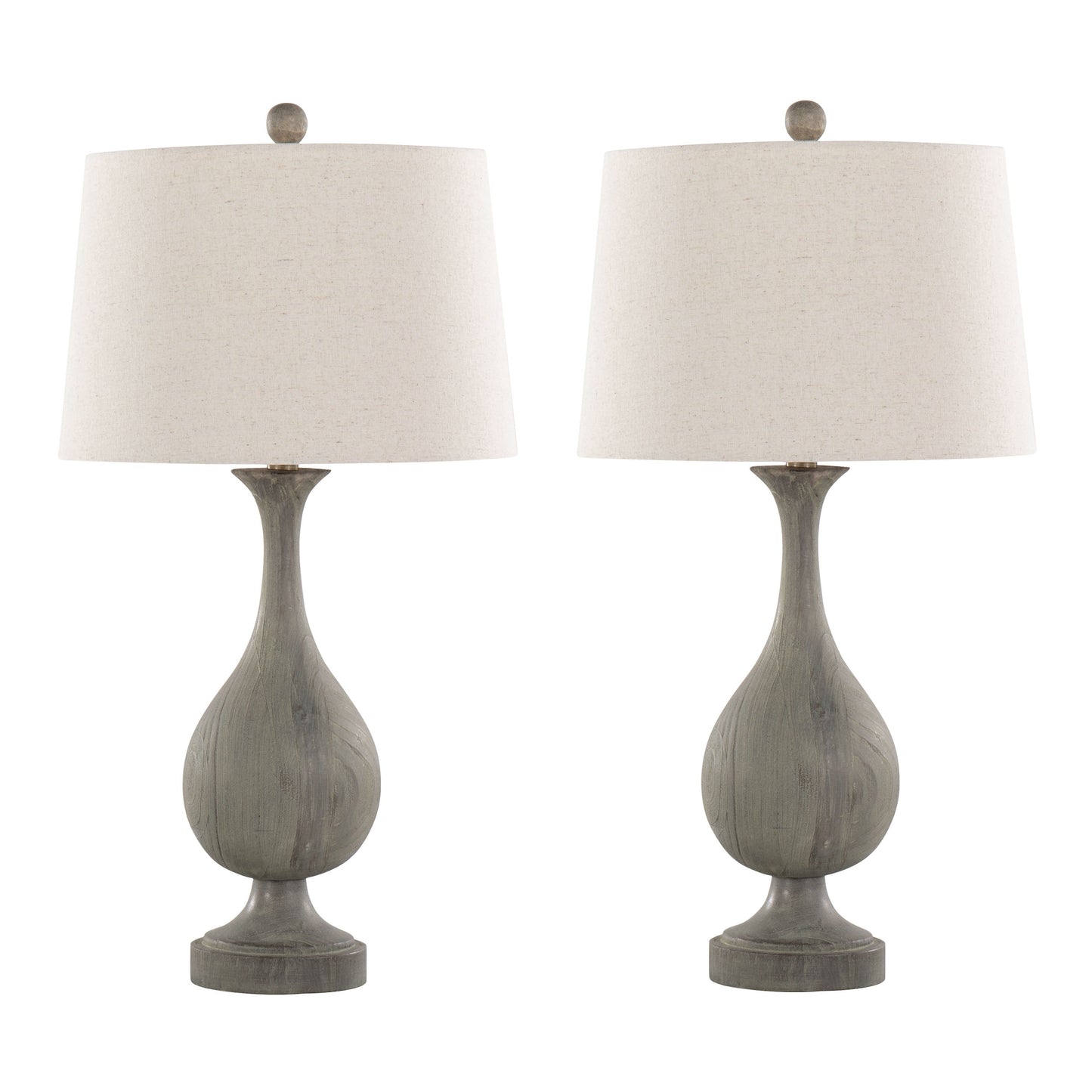 Cipolla Polyresin Table Lamp Set of 2 in Acid Dusty Wood and Linen Shade