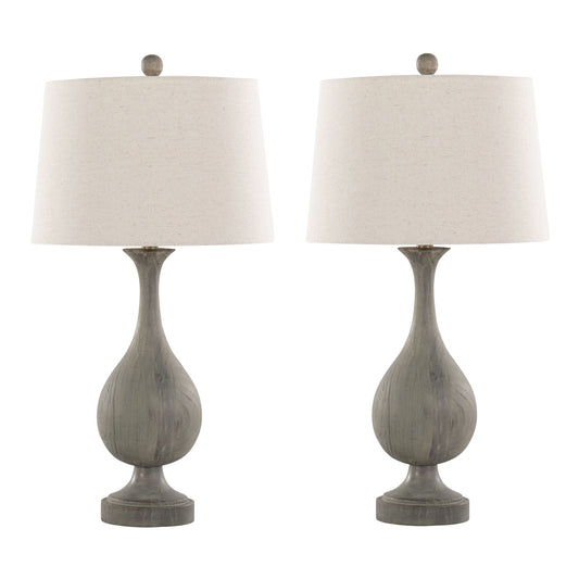 Cipolla Polyresin Table Lamp Set of 2 in Acid Dusty Wood and Linen Shade