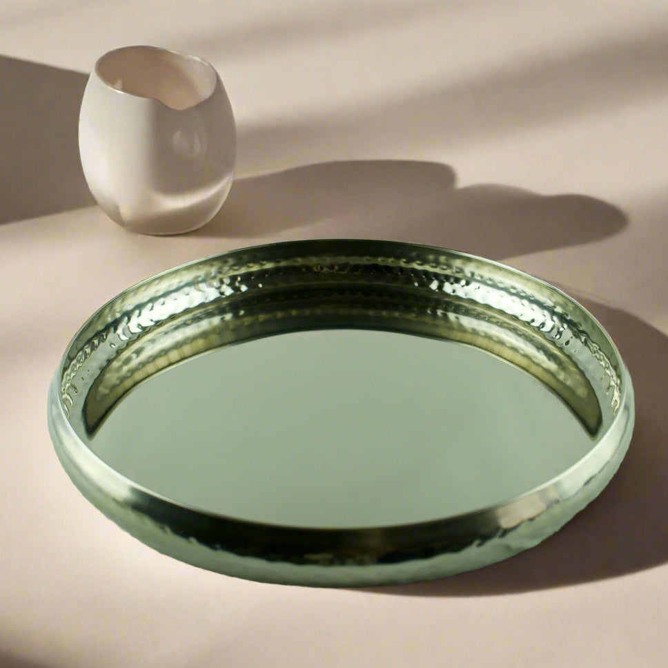 Elegant Hammered  13" Stainless Steel Serving Tray