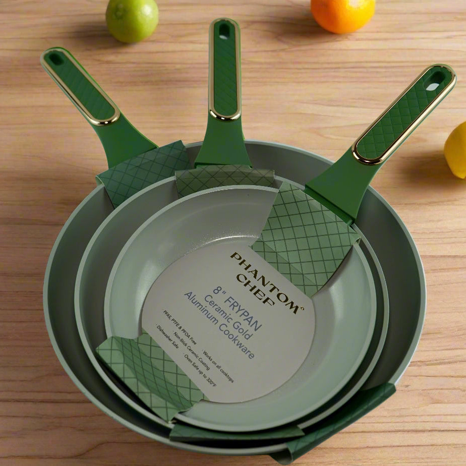 Phantom Chef Ceramic Gold Frypan Set - Green