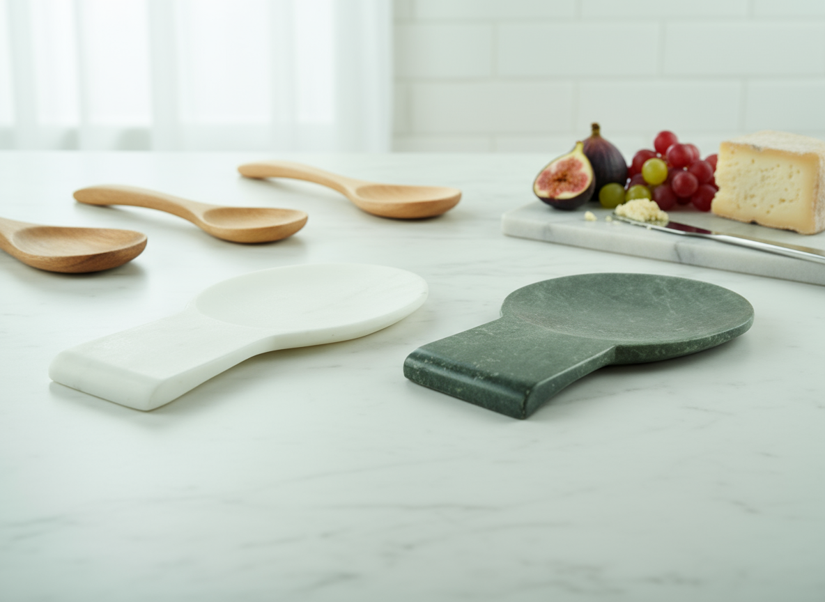 Stone Marble Spoon Rest GREEN FOREST or SNOW WHITE