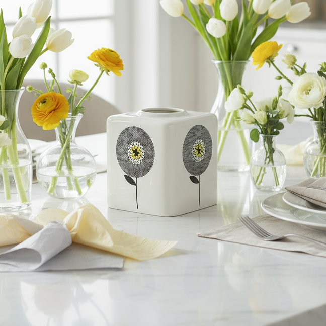 Home Ceramic Tissue Box Cover - White