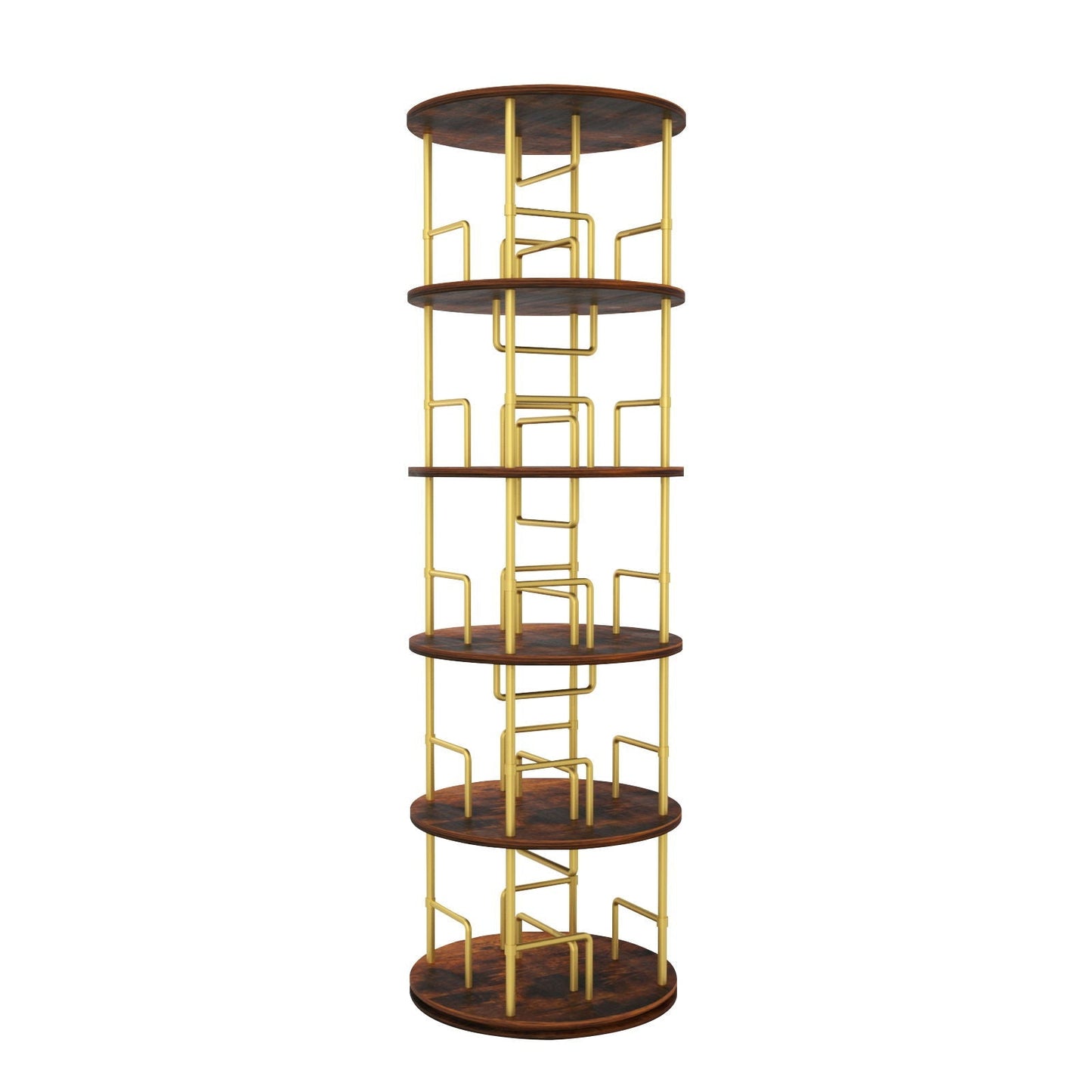 5 Tier 360 Rotating Bookshelf, Display Round Floor Standing Swivel Bookcase For Bedroom - Golden
