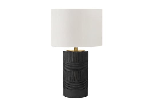 Contemporary Black Resin Table Lamp with Ivory Shade, 24 inches High