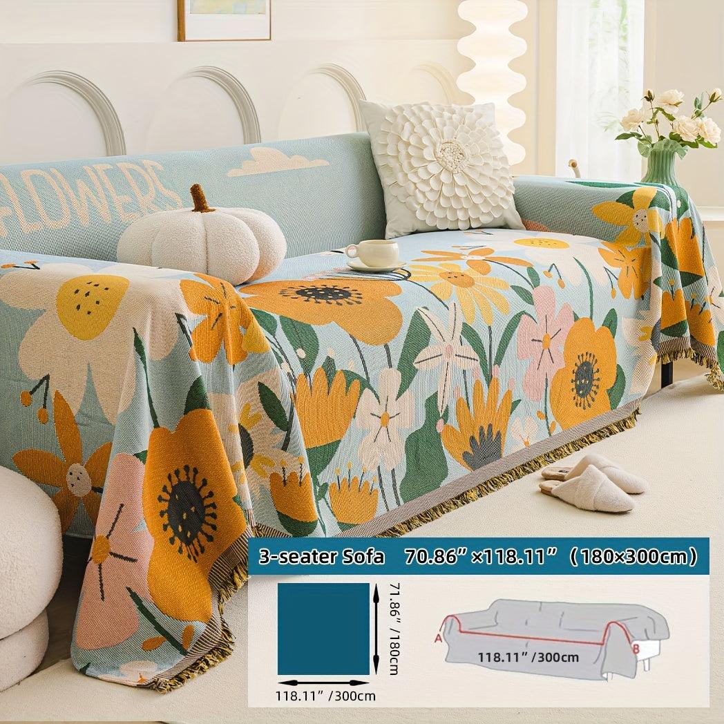 Boho Chic Double-sided Chenille Sofa Cover with Tassels - All-Season