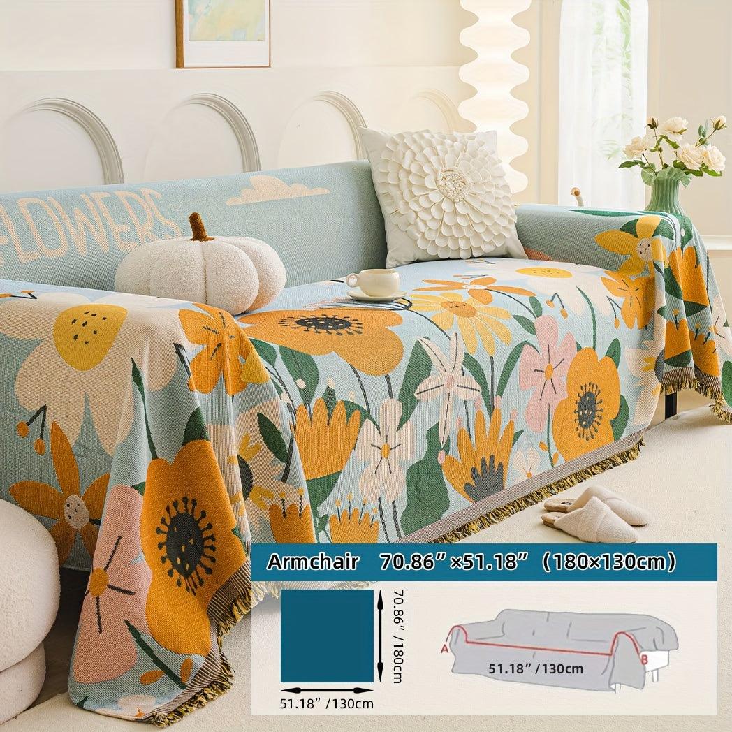 Boho Chic Double-sided Chenille Sofa Cover with Tassels - All-Season