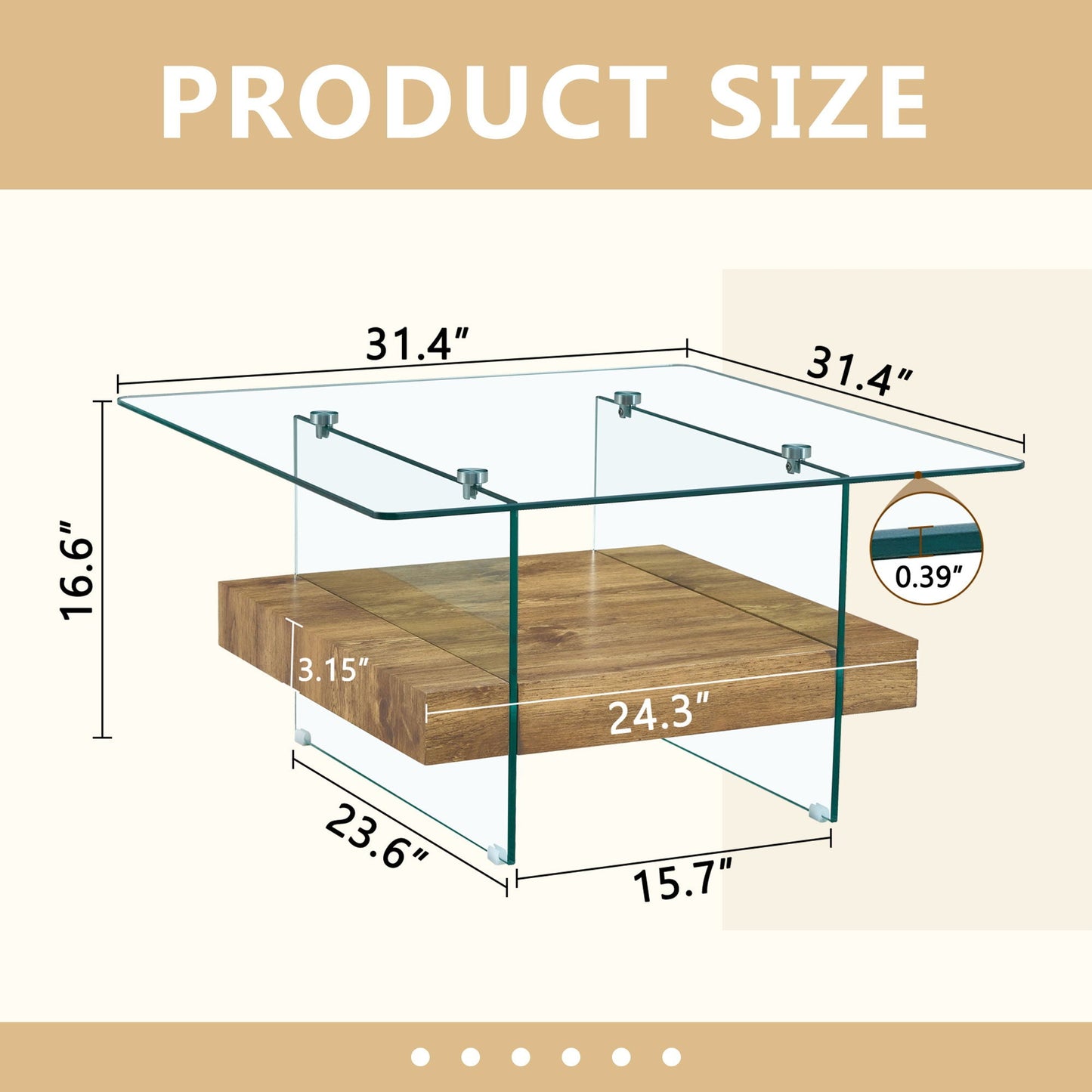 Modern 2 Tier Square Coffee Table, Elegant Marble Pattern