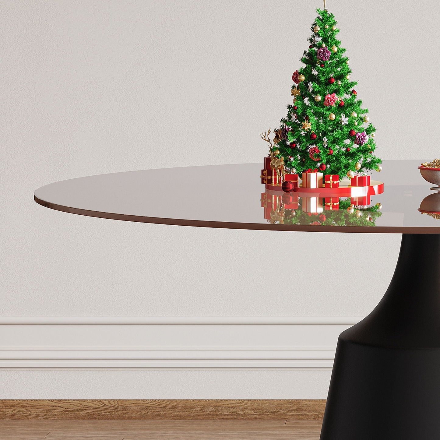 Round Dining Table And 4 Chair Set With Ergonomic Chairs - Black